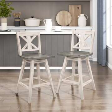 Solid Wood High Back Swivel Counter Height Bar Stools Set of 2, Kitchen Stools Counter Height, Foot ...