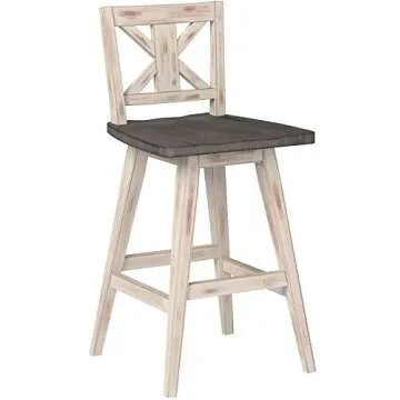 Solid Wood High Back Swivel Counter Height Bar Stools Set of 2, Kitchen Stools Counter Height, Foot Rest, X Back, Tall Wooden Armless Dining Chairs For Kitchen Island, Farmhouse, Rustic, White