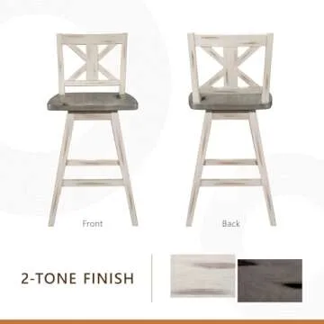 Solid Wood High Back Swivel Counter Height Bar Stools Set of 2, Kitchen Stools Counter Height, Foot Rest, X Back, Tall Wooden Armless Dining Chairs For Kitchen Island, Farmhouse, Rustic, White