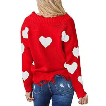 Women's Heart Pattern Ripped Sweater for Trendy Looks
