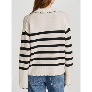 Saodimallsu Women's Trendy V Neck Striped Sweater
