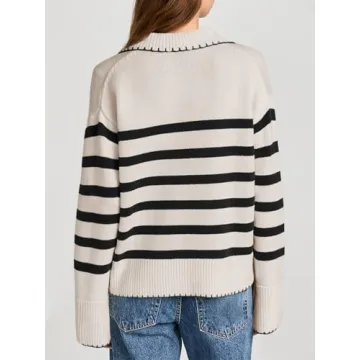 Saodimallsu Women's Trendy V Neck Striped Sweater