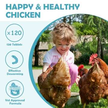 Chicken Dewormer - 120 Tablets All-Natural Formula, US-Made Chicken Dewormer Supplies For All Ages and Sizes to Relieve and Prevent Worms in Laying Hens, Chicks, Roosters, Turkeys, and Other Poultry