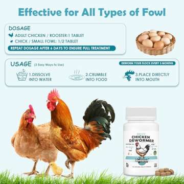 Chicken Dewormer - 120 Tablets All-Natural Formula, US-Made Chicken Dewormer Supplies For All Ages and Sizes to Relieve and Prevent Worms in Laying Hens, Chicks, Roosters, Turkeys, and Other Poultry