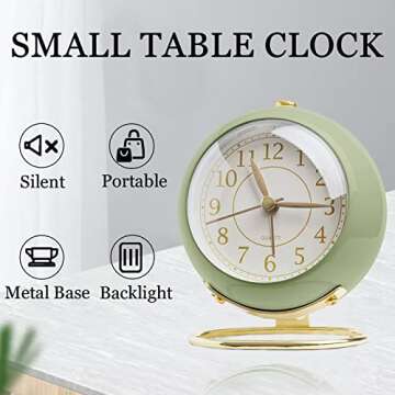 JUSTUP Silent Analog Alarm Clock, Classic Small Non-Ticking Tabletop Kids Room Alarm Clock Battery O...
