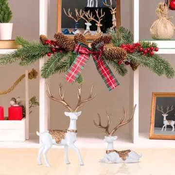 DOVDOV Set of 2 Decorative White Deer Figurines for Holidays & Home