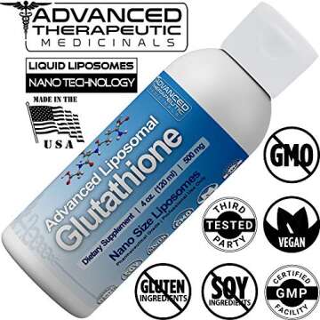 ADVANCED THERAPEUTIC MEDICINALS Advanced Liposomal Glutathione Supplement | 4 oz 500mg | Organic Nano Glutathione Liposomal Liquid | L-Glutathione Reduced Liposomes No Soy, Non GMO, Vegan, USA