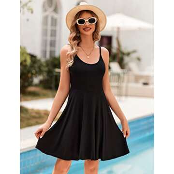 ACEVOG Summer Dresses for Women Beach Sexy Black Spaghetti Strap Fit & Flare Sundress Short V Neck Island Vacation Dresses