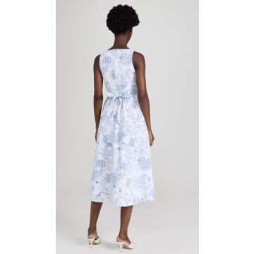 Cinq à Sept Women's Garden Toile Ebba Dress, White/Blue, 16