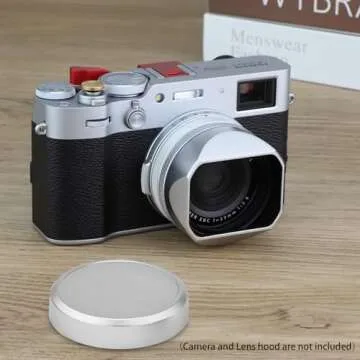 Haoge Cap-X54W Metal Lens Cap for Fujifilm X100VI Fuji X100V Camera Silver Compatible with Haoge LH-X54W Lens Hood