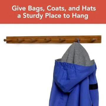 Spectrum Wall Mount 7-Peg Wood Rack (Bamboo) - Organizer for Bathroom, Kitchen, Laundry Room, Office...