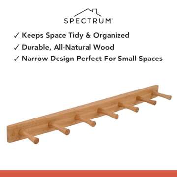 Spectrum Wall Mount 7-Peg Wood Rack (Bamboo) - Organizer for Bathroom, Kitchen, Laundry Room, Office, Garage, Classroom, & More / Hang Entryway Coats, Purses, Scarves, & Hats
