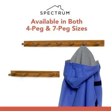 Spectrum Wall Mount 7-Peg Wood Rack (Bamboo) - Organizer for Bathroom, Kitchen, Laundry Room, Office, Garage, Classroom, & More / Hang Entryway Coats, Purses, Scarves, & Hats