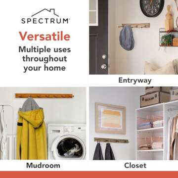 Spectrum Wall Mount 7-Peg Wood Rack (Bamboo) - Organizer for Bathroom, Kitchen, Laundry Room, Office, Garage, Classroom, & More / Hang Entryway Coats, Purses, Scarves, & Hats