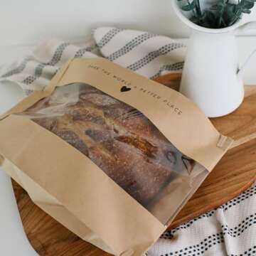 50 pk Paper Bread Bags for Homemade Bread Gift Giving | Kraft Paper Bread Loaf Bags with Window | So...
