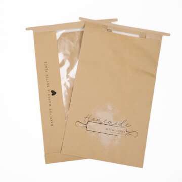 50 pk Paper Bread Bags for Homemade Bread Gift Giving | Kraft Paper Bread Loaf Bags with Window | Sourdough Bread Bags for Gifting | Tin Tie Tab | Cookies | Bakery | Treat Packaging | Home Kitchen