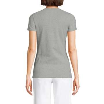 Lands' End Women Short Sleeve Shaped 1x1 Rib Crew Classic Gray Heather Regular Small