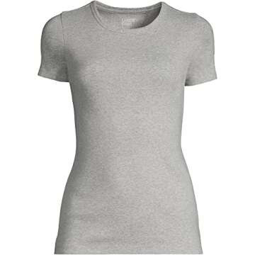 Lands' End Women Short Sleeve Shaped 1x1 Rib Crew Classic Gray Heather Regular Small