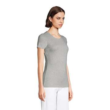 Lands' End Women Short Sleeve Shaped 1x1 Rib Crew Classic Gray Heather Regular Small