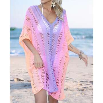 Zion Praiser Women’s Bathing Suit Cover Up Swimsuit Bikini Swimwear Beach Cover Up Dress Gradient color, Large