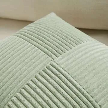 Fancy Homi 2 Packs Sage Green Long Lumbar Decorative Throw Pillow Covers 12x24 Inch for Couch Bed Sofa, Rustic Farmhouse Boho Home Decor, Soft Striped Corduroy Rectangle Accent Cushion Case 30x60 cm