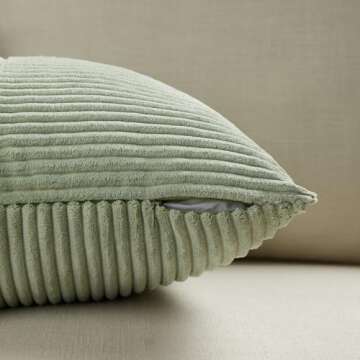 Fancy Homi 2 Packs Sage Green Long Lumbar Decorative Throw Pillow Covers 12x24 Inch for Couch Bed Sofa, Rustic Farmhouse Boho Home Decor, Soft Striped Corduroy Rectangle Accent Cushion Case 30x60 cm