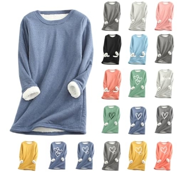 Fleece Crewneck Sweatshirt Women Winter Fleece Lined Warm Shirts Sherpa Sweatshirt Pullover Loungewe...