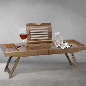 Innovative 2 in 1 Acacia Bath Caddy and Bed Desk