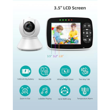 Kidsneed SM935C Baby Monitor with Camera and Audio | Keep Babies Safe with 19 Hour Battery Life, 3.5” Large Screen, Night Vision, Talk Back, Room Temperature, Lullabies, 960ft Range
