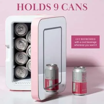 Paris Hilton Refrigerator and Personal Beauty Fridge, Mirrored Door with Dimmable LED Light, Thermoelectric Cooling and Warming Function for All Cosmetics and Skincare Needs, 10-Liter, Pink