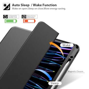 ZtotopCases for iPad Pro 12.9 Inch Case 6th/5th/4th/3rd Generation 2022/2021/2020/2018 with Pencil Holder, Slim Soft TPU Back Tablet Cover+Auto Sleep/Wake, Support 2nd Gen Pencil Charging, Black