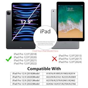 ZtotopCases for iPad Pro 12.9 Inch Case 6th/5th/4th/3rd Generation 2022/2021/2020/2018 with Pencil Holder, Slim Soft TPU Back Tablet Cover+Auto Sleep/Wake, Support 2nd Gen Pencil Charging, Black