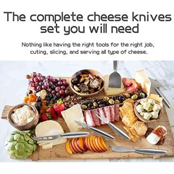 6-Piece Cheese Knife Set, Stainless Steel Cheese Knives for Charcuterie Board for Hard Medium Soft C...