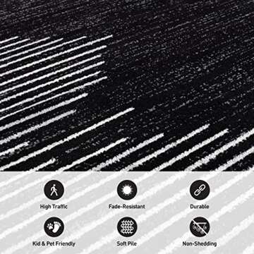 Rugshop Bohemian Stripe Stain Resistant High Traffic Living Room Kitchen Bedroom Dining Home Office Area Rug 8'x10' Black