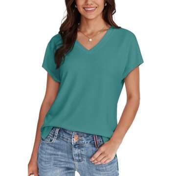 WIHOLL Womens Tops Basic Summer V Neck T Shirts Short Sleeve Dressy Casual Loose Fit Cute Tee Clothe...