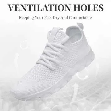 Linenghs White Running Shoes for Womens Fashion Sneakers Gym Tennis Lightweight Sports Workout Shoes,White,8.5