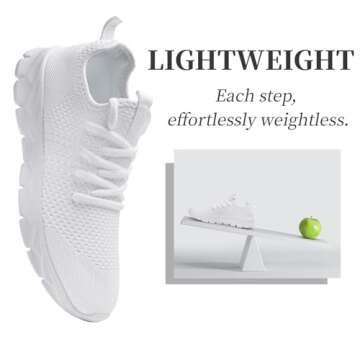 Linenghs White Running Shoes for Womens Fashion Sneakers Gym Tennis Lightweight Sports Workout Shoes,White,8.5