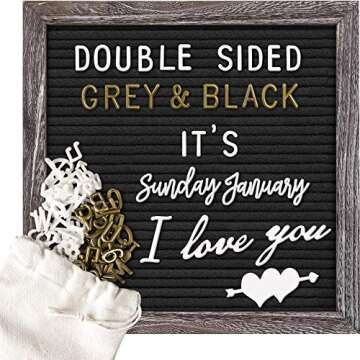 Double Sided Felt Letter Board with Rustic 10x10 Wood Frame,750 Precut Letters,Numbers, Extra Cursiv...