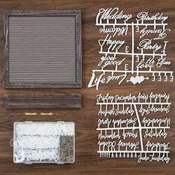 Double Sided Felt Letter Board with Rustic 10x10 Wood Frame,750 Precut Letters,Numbers, Extra Cursive Words, First Day of School Board, Baby Announcement Board Sign,Farmhouse Wall Decor Message Board