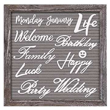 Double Sided Felt Letter Board with Rustic 10x10 Wood Frame,750 Precut Letters,Numbers, Extra Cursive Words, First Day of School Board, Baby Announcement Board Sign,Farmhouse Wall Decor Message Board