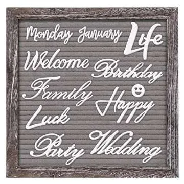 Double Sided Felt Letter Board with Rustic 10x10 Wood Frame,750 Precut Letters,Numbers, Extra Cursive Words, First Day of School Board, Baby Announcement Board Sign,Farmhouse Wall Decor Message Board