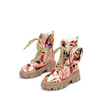 Cape Robbin Monalisa Women's Combat Boots - Ankle Boots for Women with Side Zipper and- Pouch - Women's Chunky Platform Boots - Lace-up Women Booties - Camouflage Size 10