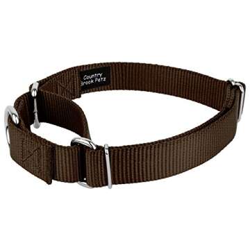 Country Brook Petz Martingale Dog Collar - Heavy-Duty Training Collar with No Buckle - Service Dog Collar for All Pups - Vibrant, Colorful Collection (Brown, 1 Inch, Large)