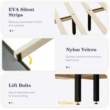 Zeelovtress Queen Size Bed Frame with Adjustable Velvet Headboard, Upholstered Platform Bedframe Mattress Foundation, Strong Wooden Slat Support, Easy Assembly, No Box Spring Needed, Silver Grey