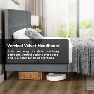 Stylish Zeelovtress Queen Bed Frame with Velvet Headboard