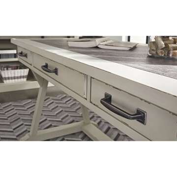 Jonileene Farmhouse Home Office Desk in White & Gray