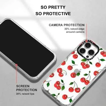 MOSNOVO Case for iPhone 15 Pro Max, [Buffertech 6.6ft Military-Grade Drop Protection] [Anti Peel Off Tech] Clear TPU Bumper Phone Case Cover Design - Cute Cherry