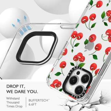 MOSNOVO Case for iPhone 15 Pro Max, [Buffertech 6.6ft Military-Grade Drop Protection] [Anti Peel Off Tech] Clear TPU Bumper Phone Case Cover Design - Cute Cherry