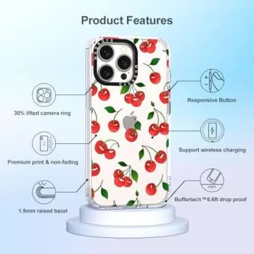 MOSNOVO Case for iPhone 15 Pro Max, [Buffertech 6.6ft Military-Grade Drop Protection] [Anti Peel Off Tech] Clear TPU Bumper Phone Case Cover Design - Cute Cherry