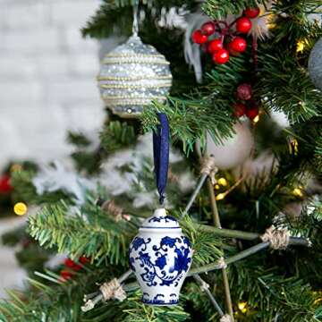 Christmas Chinoiserie Porcelain Ornament Chinoiserie Porcelain Christmas Vintage Decorations Mini Ginger Jar Ornaments Chinoiserie Decor Christmas Hanging Pendant for Tree (4, Classic Style)